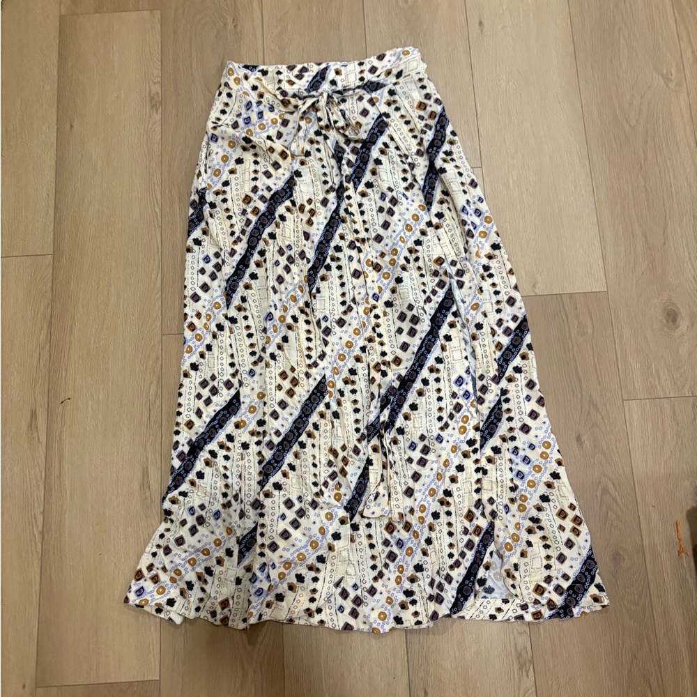 Free People Geometric Maxi Skirt - Blue, Brown, Cream